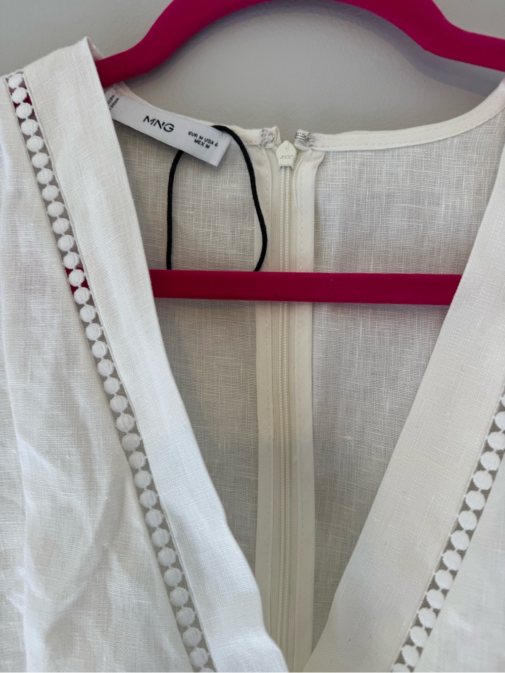 Mango white linen V-Neck Sleeveless Dress with Trim - Picture 3 of 4